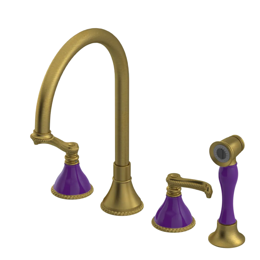 Rubinet Widespread Kitchen Set with Hand Spray Antique Brass Matt