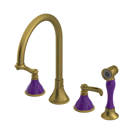 Rubinet Widespread Kitchen Set with Hand Spray Antique Brass Matt