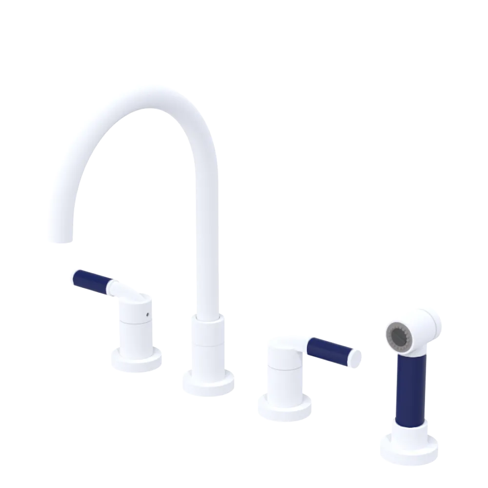 Rubinet Widespread Kitchen Set with Hand Spray Matt White