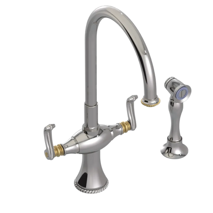 Rubinet Two Handle Single Hole Kitchen Set with Hand Spray Polished Nickel