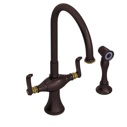 Rubinet Two Handle Single Hole Kitchen Set with Hand Spray Tuscan Brass