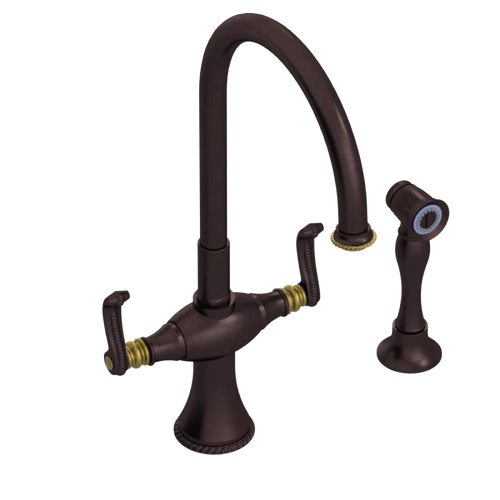 Rubinet Two Handle Single Hole Kitchen Set with Hand Spray Tuscan Brass