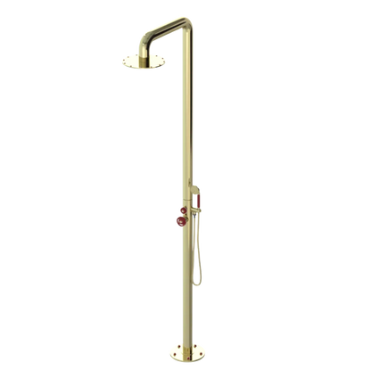 Rubinet Pressure Balance Outdoor Shower with Hand Held Shower & 10" Shower Head - 304 Stainless Steel Gold