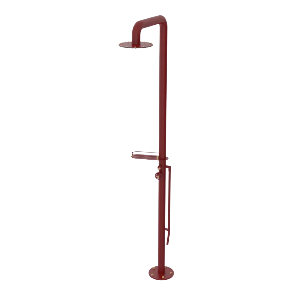 Rubinet Pressure Balance Outdoor Shower with Foot Rinse & 10" Shower Head (with shelf) - 304 Stainless Steel Maroon