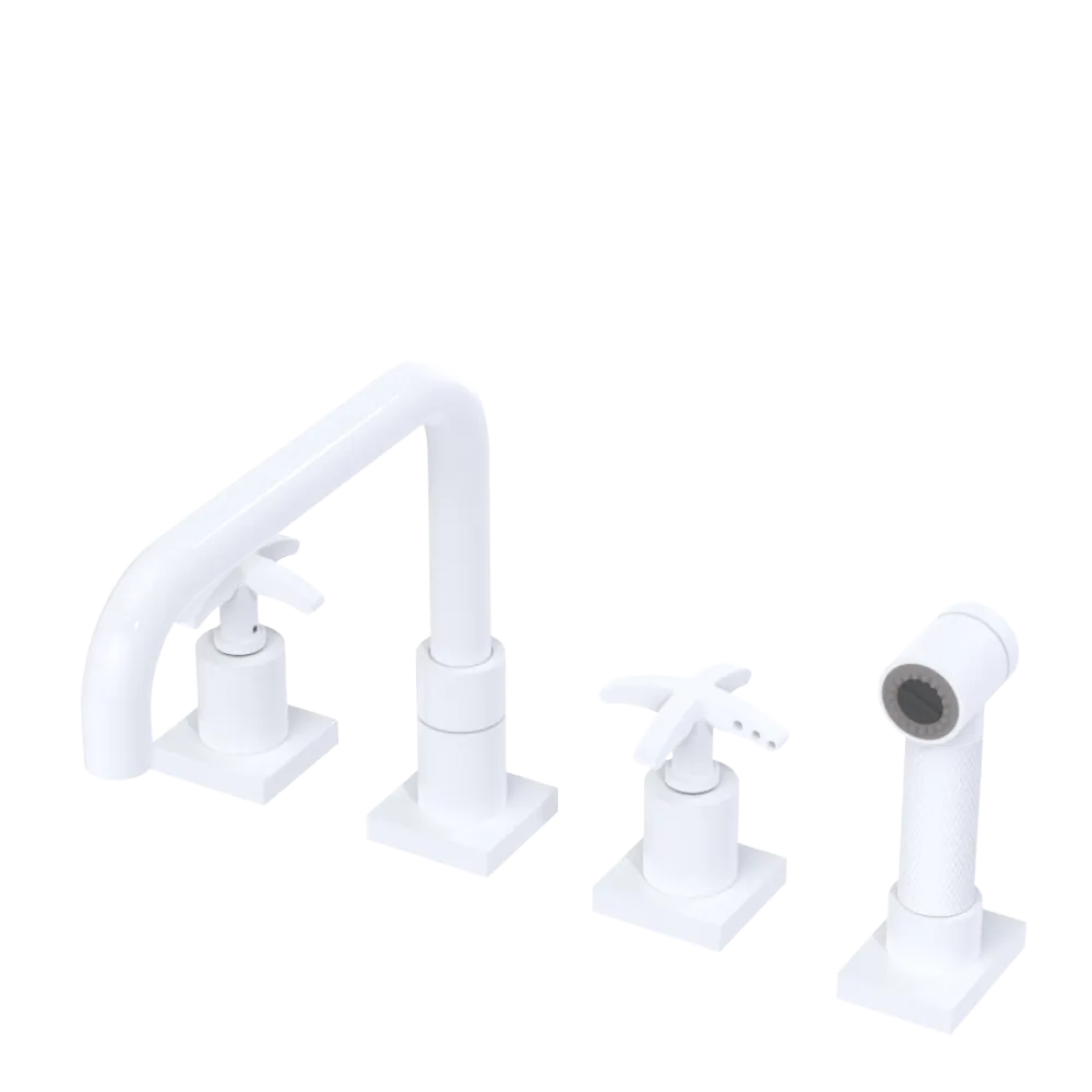 Rubinet Widespread Kitchen Set with Genesis Spout with Hand Spray White