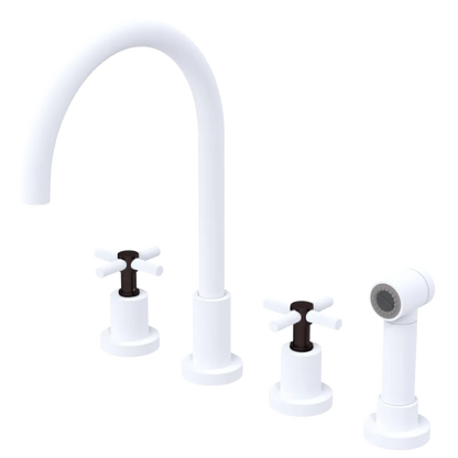 Rubinet Widespread Kitchen Set with LaSalle Spout with Hand Spray Matt White
