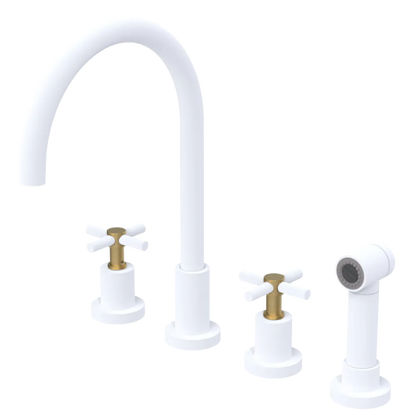 Rubinet Widespread Kitchen Set with LaSalle Spout with Hand Spray Matt White