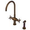 Rubinet Two Handle Single Hole Kitchen Set with LaSalle Spout with Hand Spray Tuscan Brass