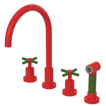 Rubinet Widespread Kitchen Set with LaSalle Spout with Hand Spray Red