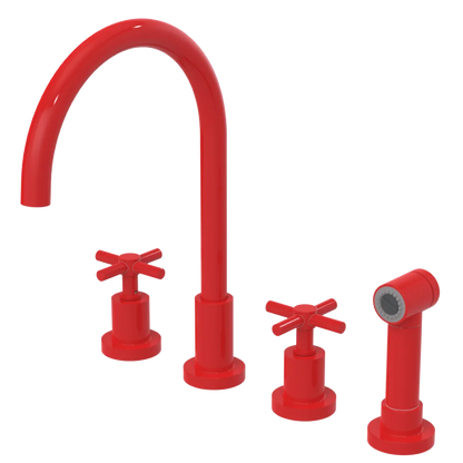 Rubinet Widespread Kitchen Set with LaSalle Spout with Hand Spray Red