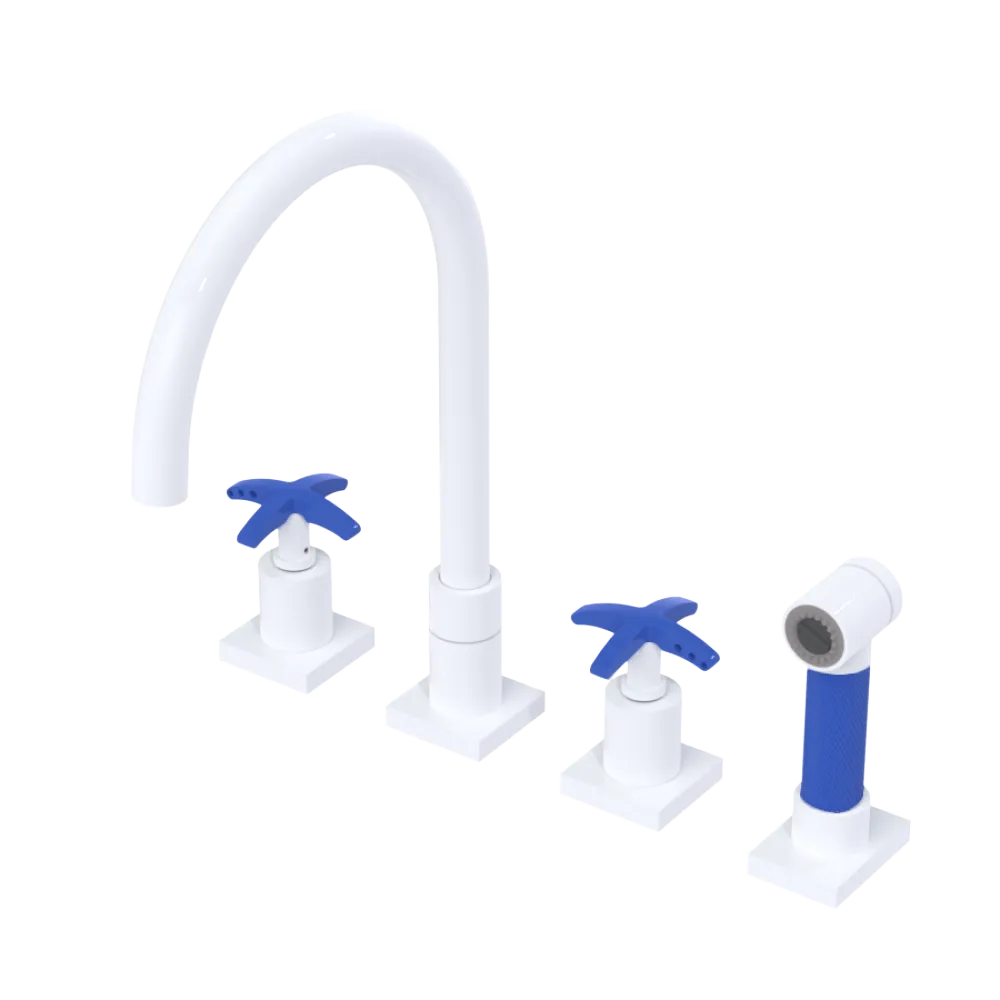 Rubinet Widespread Kitchen Set with Hand Spray White