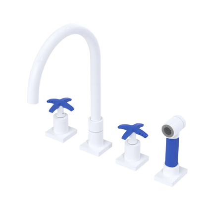 Rubinet Widespread Kitchen Set with Hand Spray White