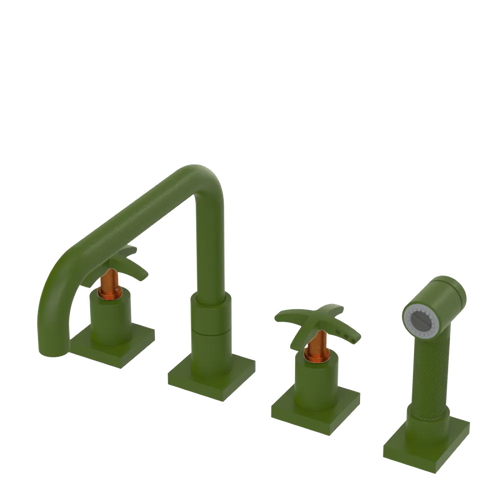 Rubinet Widespread Kitchen Set with Genesis Spout with Hand Spray Green Envy