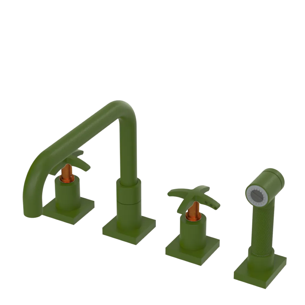 Rubinet Widespread Kitchen Set with Genesis Spout with Hand Spray Green Envy