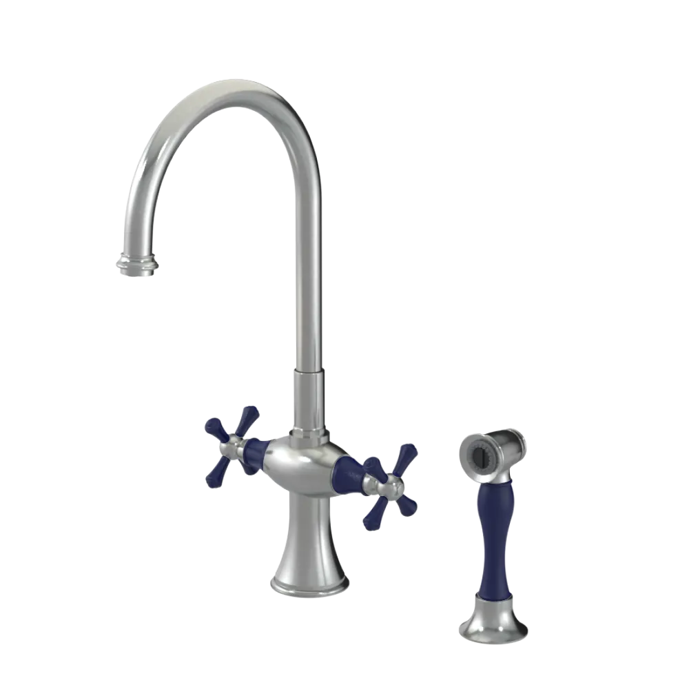 Rubinet Two Handle Single Hole Kitchen Set with Hand Spray Satin Nickel