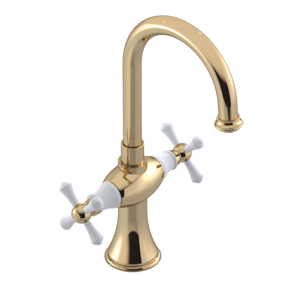 Rubinet Single Hole Dual Handle Lav. Set. (less drain) Gold