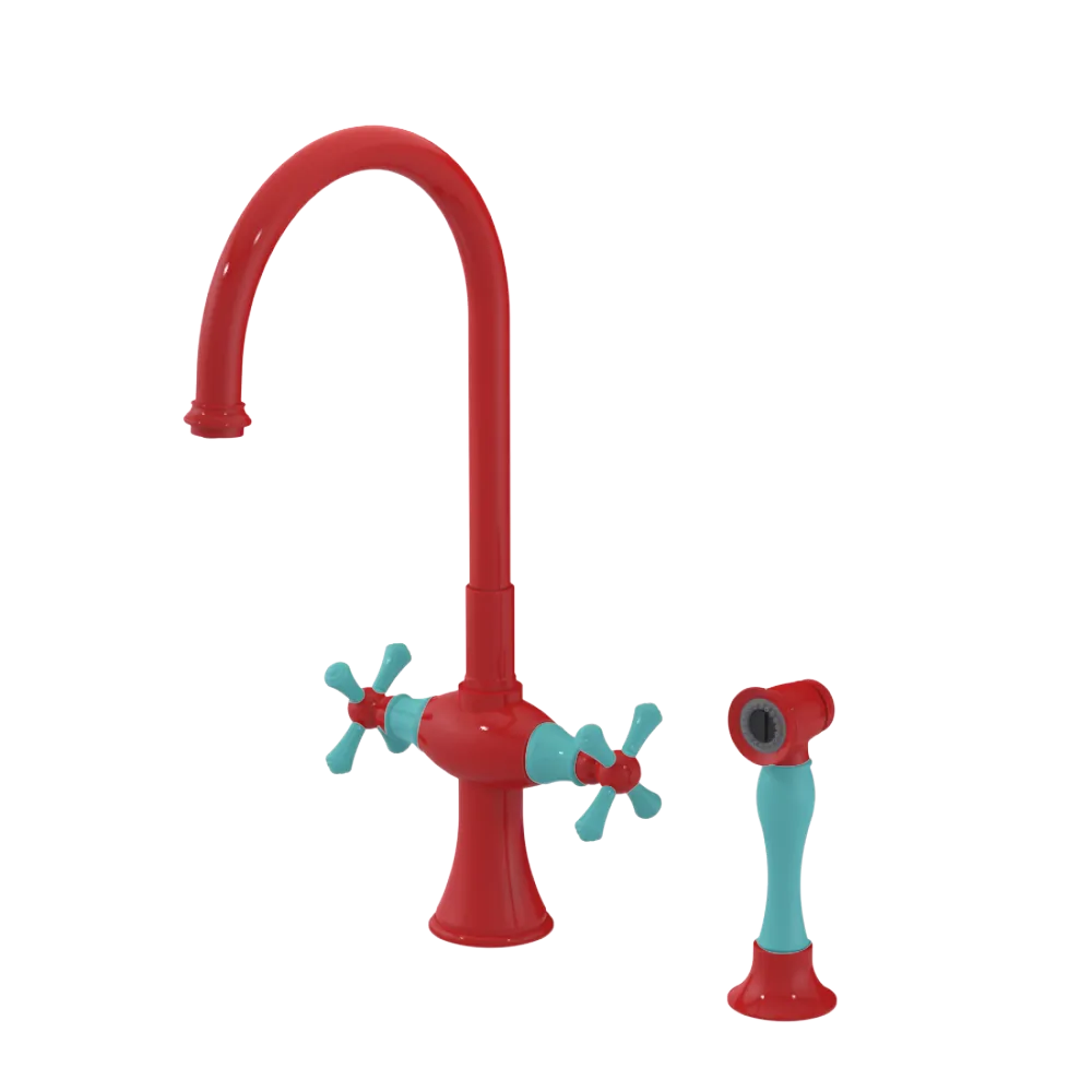 Rubinet Two Handle Single Hole Kitchen Set with Hand Spray Red