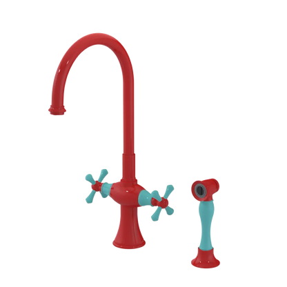 Rubinet Two Handle Single Hole Kitchen Set with Hand Spray Red