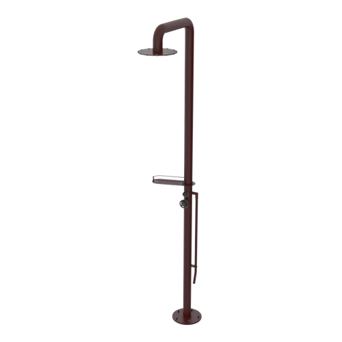 Rubinet Pressure Balance Outdoor Shower with Foot Rinse & 10" Shower Head (with shelf) - 304 Stainless Steel Bordeaux