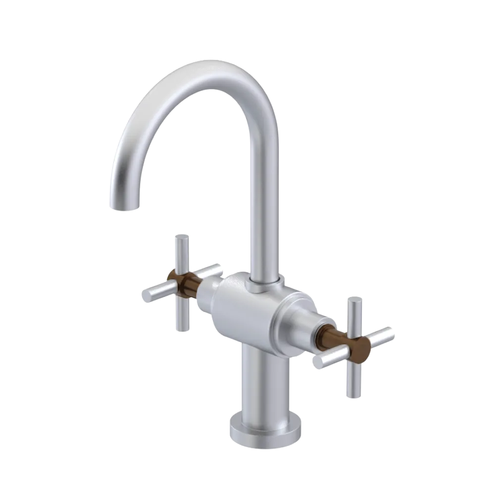 Rubinet Single Hole Dual Handle Lav. Set with LaSalle Spout (less drain) Satin Chrome