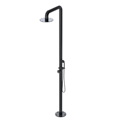 Rubinet Pressure Balance Outdoor Shower with Hand Held Shower & 10" Shower Head - 304 Stainless Steel Black
