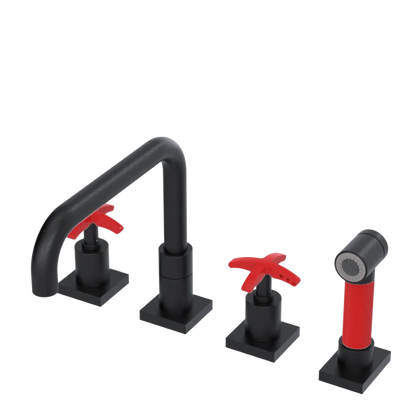 Rubinet Widespread Kitchen Set with Genesis Spout with Hand Spray Matt Black