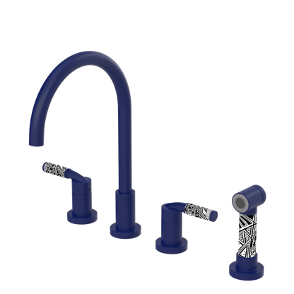 Rubinet Widespread Kitchen Set with Hand Spray Midnight Blue