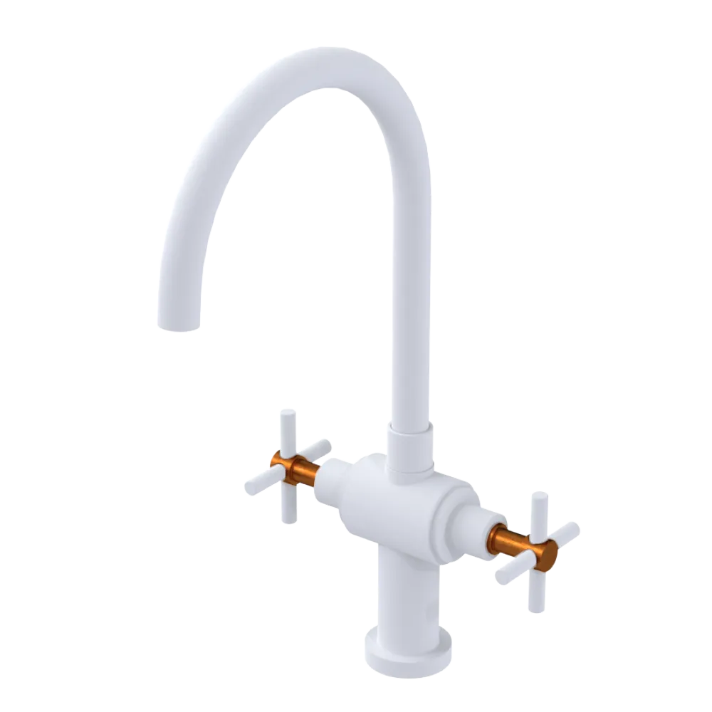 Rubinet Two Handle Single Hole Kitchen Set with LaSalle Spout Matt White