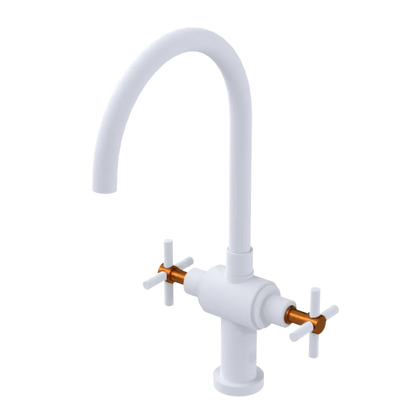Rubinet Two Handle Single Hole Kitchen Set with LaSalle Spout Matt White