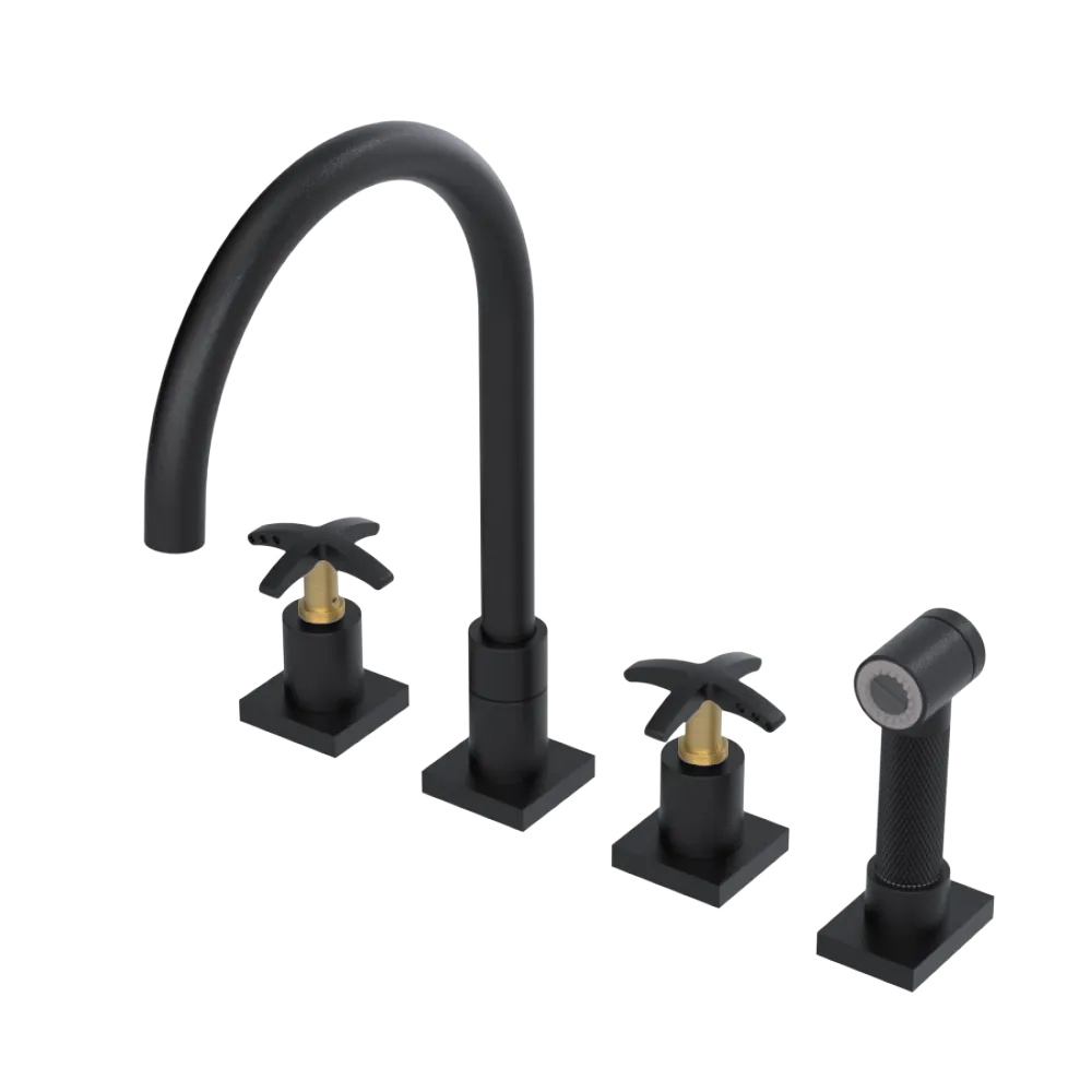 Rubinet Widespread Kitchen Set with Hand Spray Matt Black