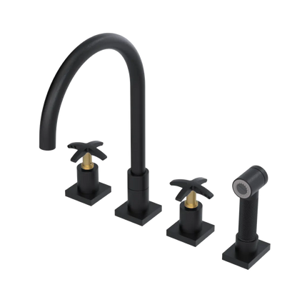 Rubinet Widespread Kitchen Set with Hand Spray Matt Black