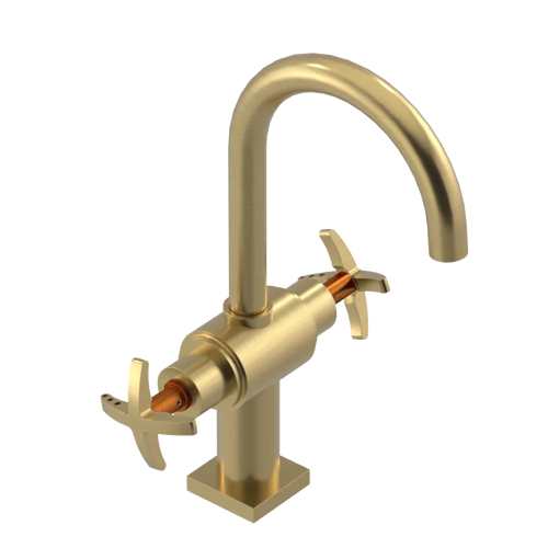 Rubinet Single Hole Dual Handle Lav. Set. (less drain) Satin Brass