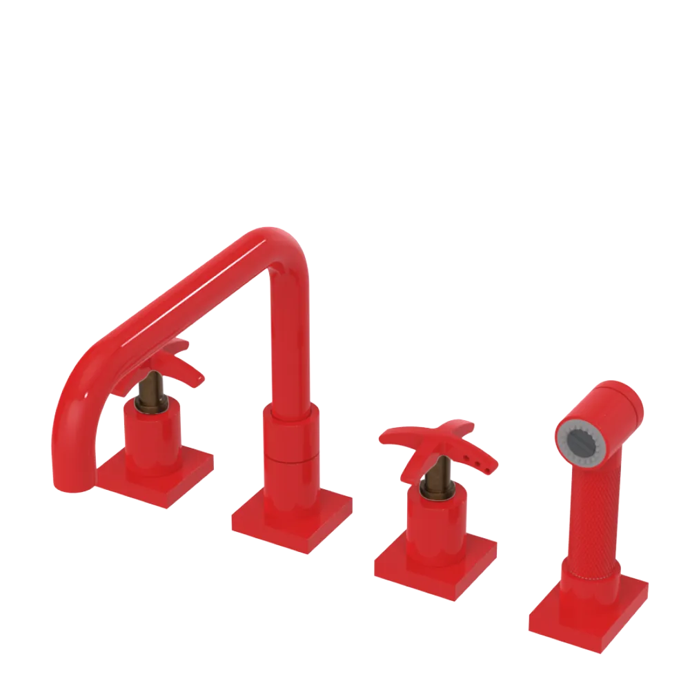 Rubinet Widespread Kitchen Set with Genesis Spout with Hand Spray Red