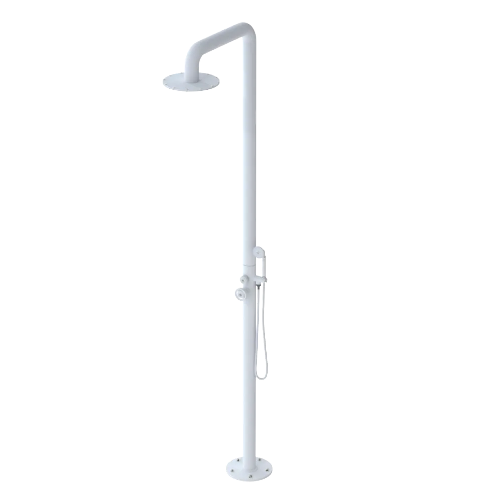 Rubinet Pressure Balance Outdoor Shower with Hand Held Shower & 10" Shower Head - 304 Stainless Steel Matt White