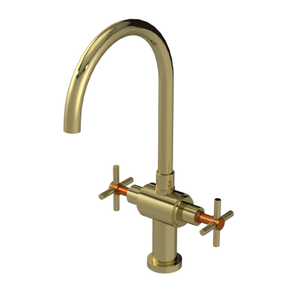 Rubinet Two Handle Single Hole Kitchen Set with LaSalle Spout Natural Brass
