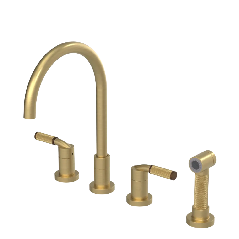 Rubinet Widespread Kitchen Set with Hand Spray Satin Brass