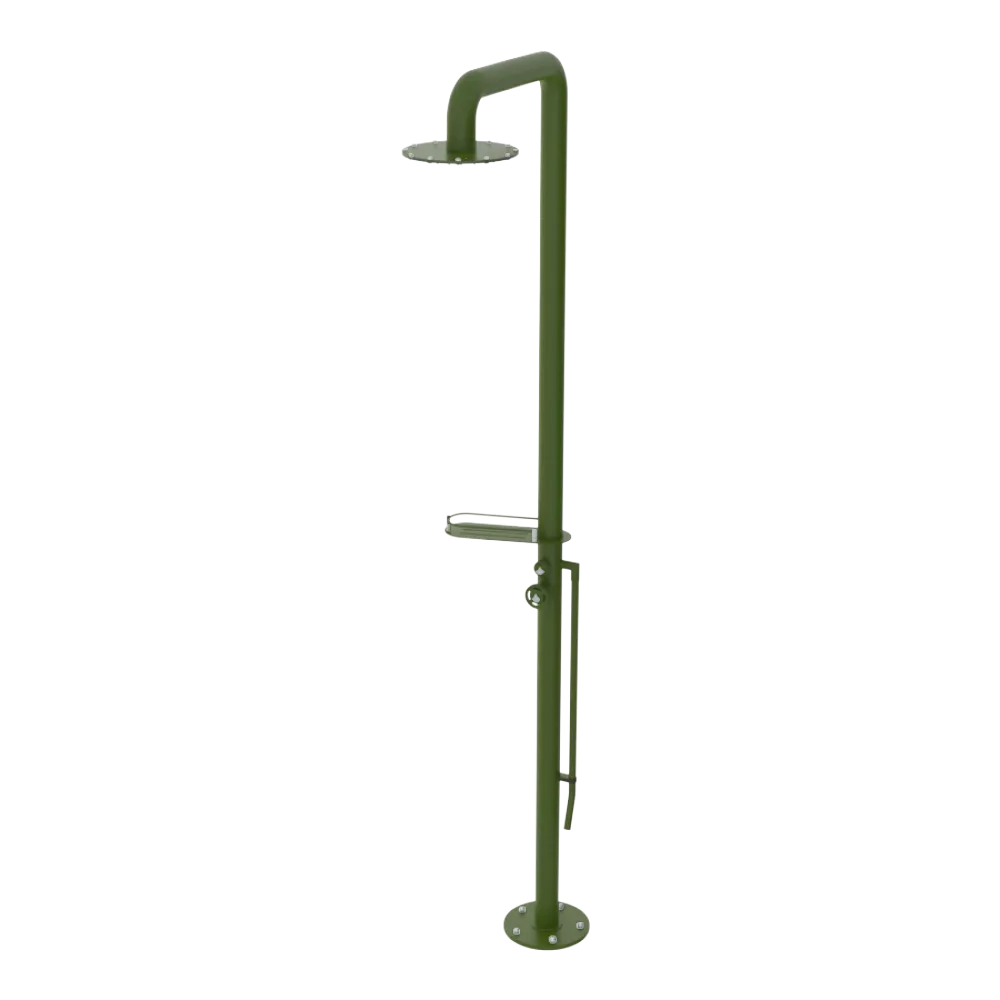 Rubinet Pressure Balance Outdoor Shower with Foot Rinse & 10" Shower Head (with shelf) - 304 Stainless Steel Green Envy