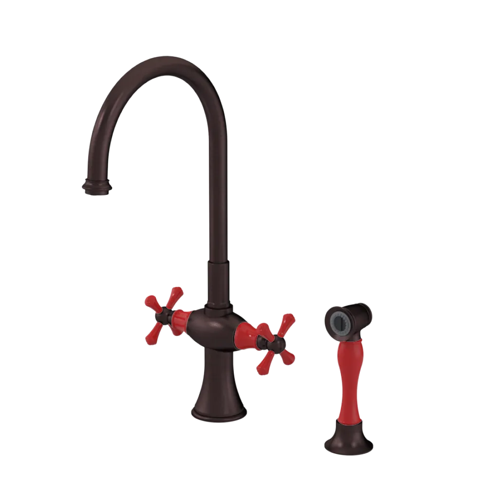 Rubinet Two Handle Single Hole Kitchen Set with Hand Spray Oil Rubbed Bronze