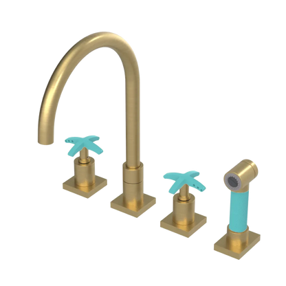 Rubinet Widespread Kitchen Set with Hand Spray Satin Gold