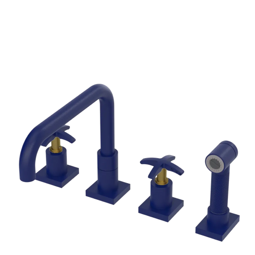 Rubinet Widespread Kitchen Set with Genesis Spout with Hand Spray Midnight Blue