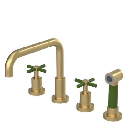Rubinet Widespread Kitchen Set with Hand Spray Satin Brass