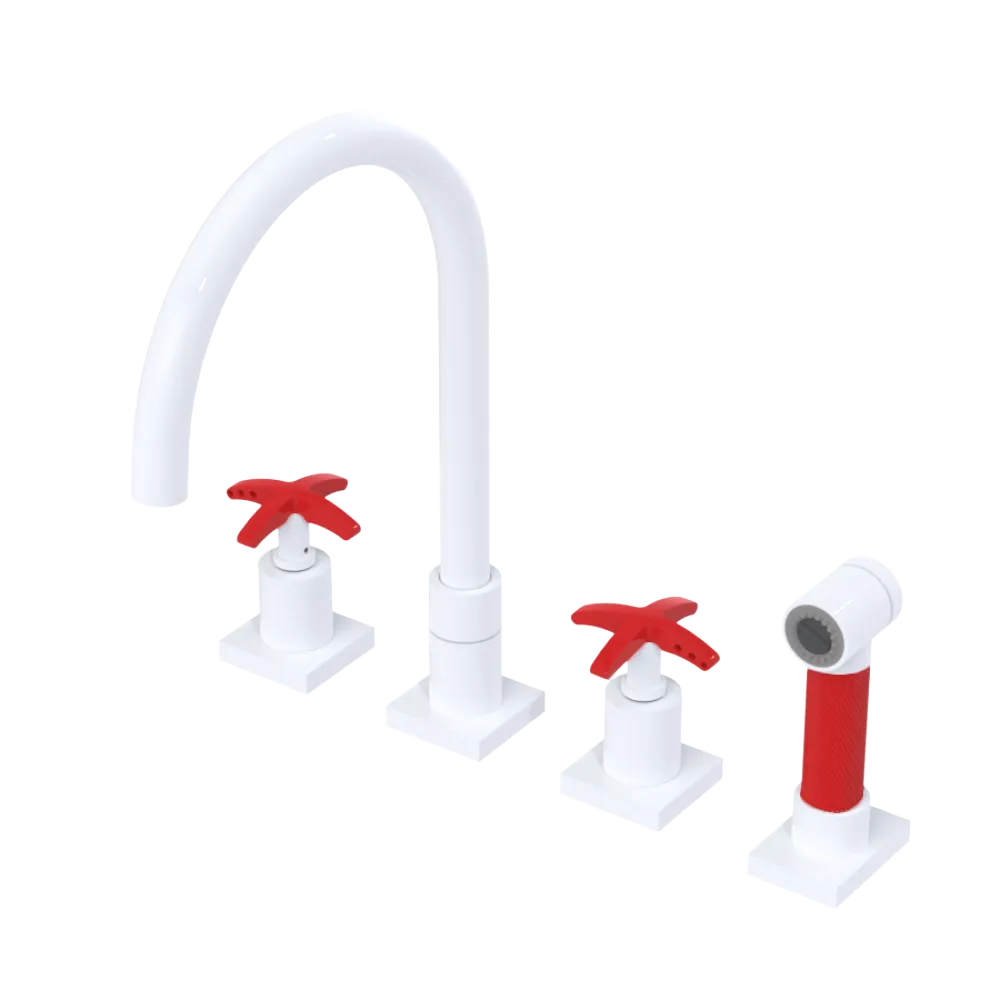 Rubinet Widespread Kitchen Set with Hand Spray White