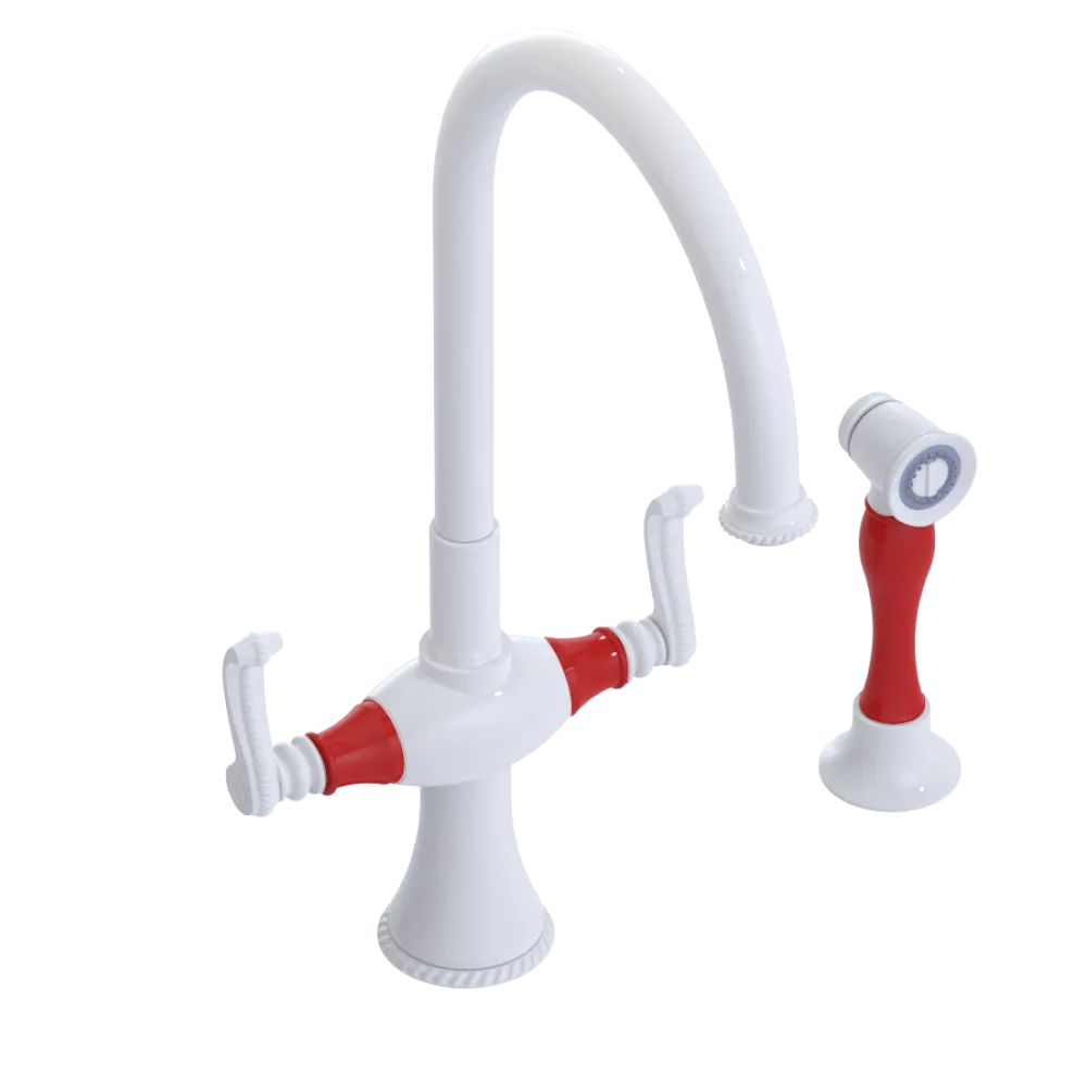 Rubinet Two Handle Single Hole Kitchen Set with Hand Spray White
