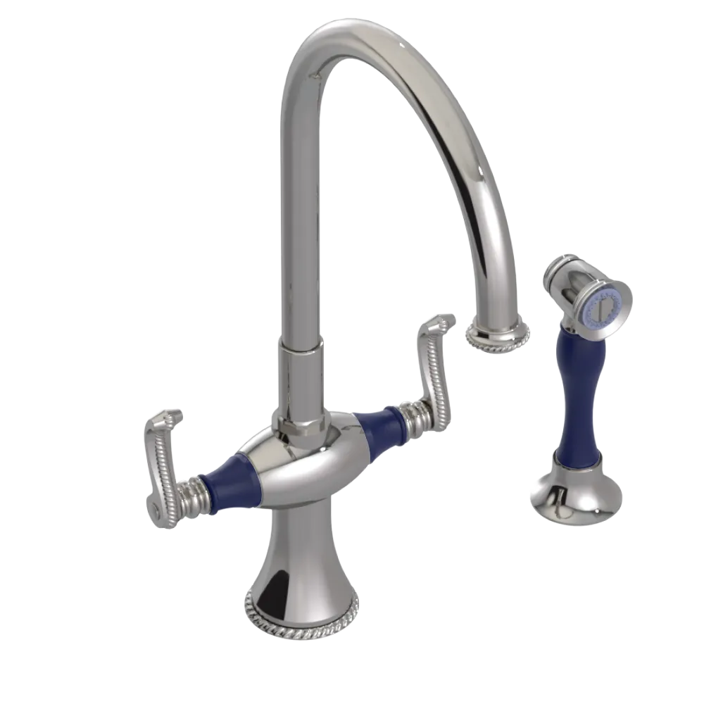 Rubinet Two Handle Single Hole Kitchen Set with Hand Spray Polished Nickel