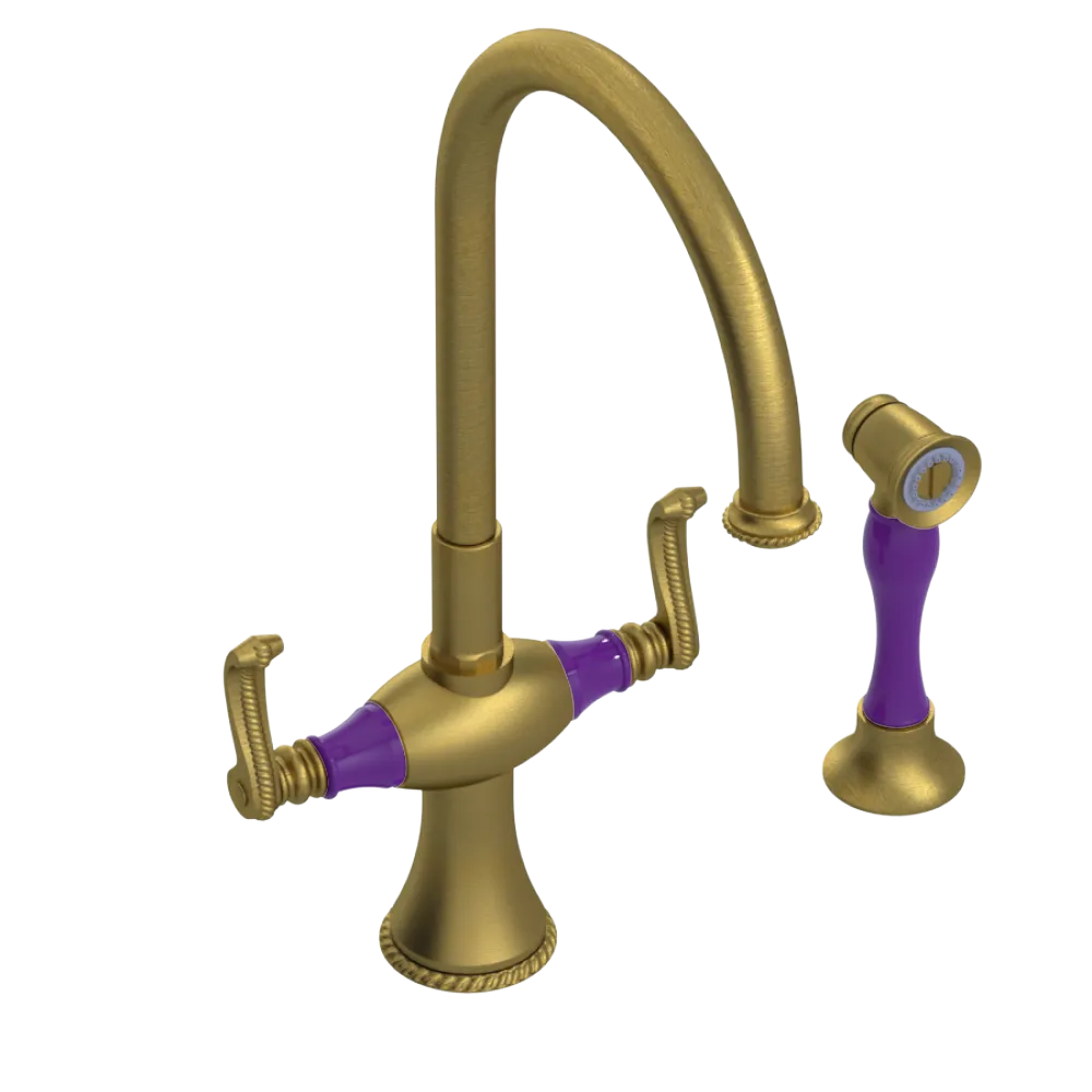 Rubinet Two Handle Single Hole Kitchen Set with Hand Spray Antique Brass Matt