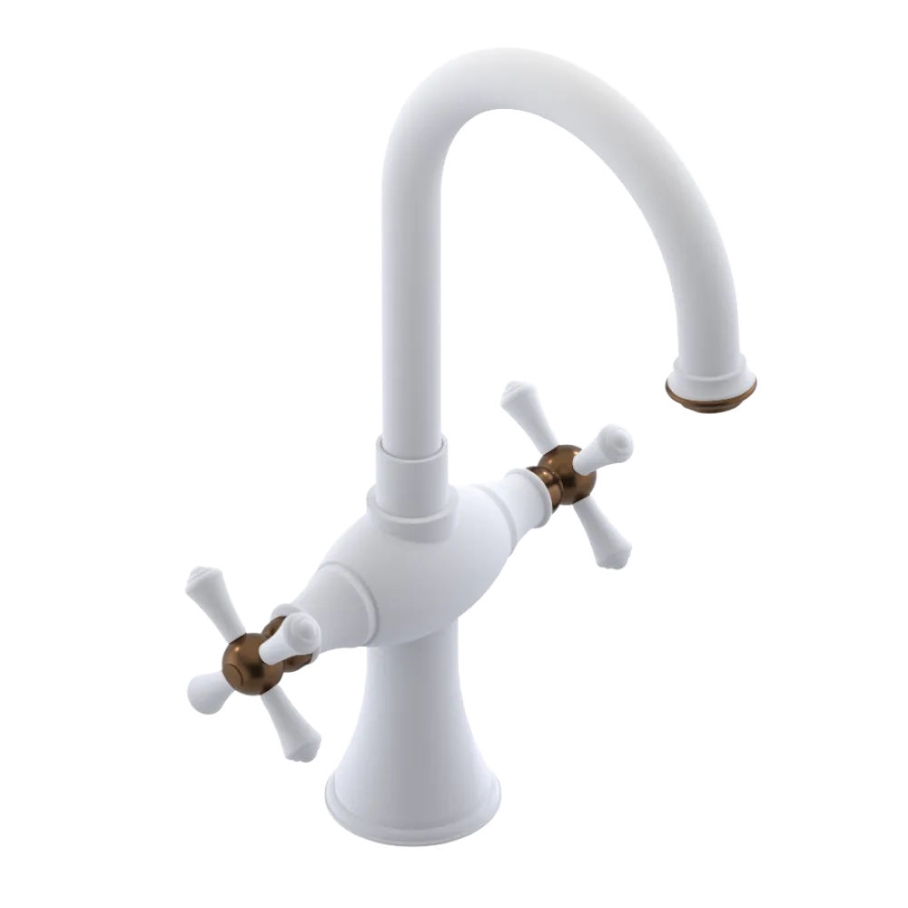 Rubinet Single Hole Dual Handle Lav. Set. (less drain) Matt White