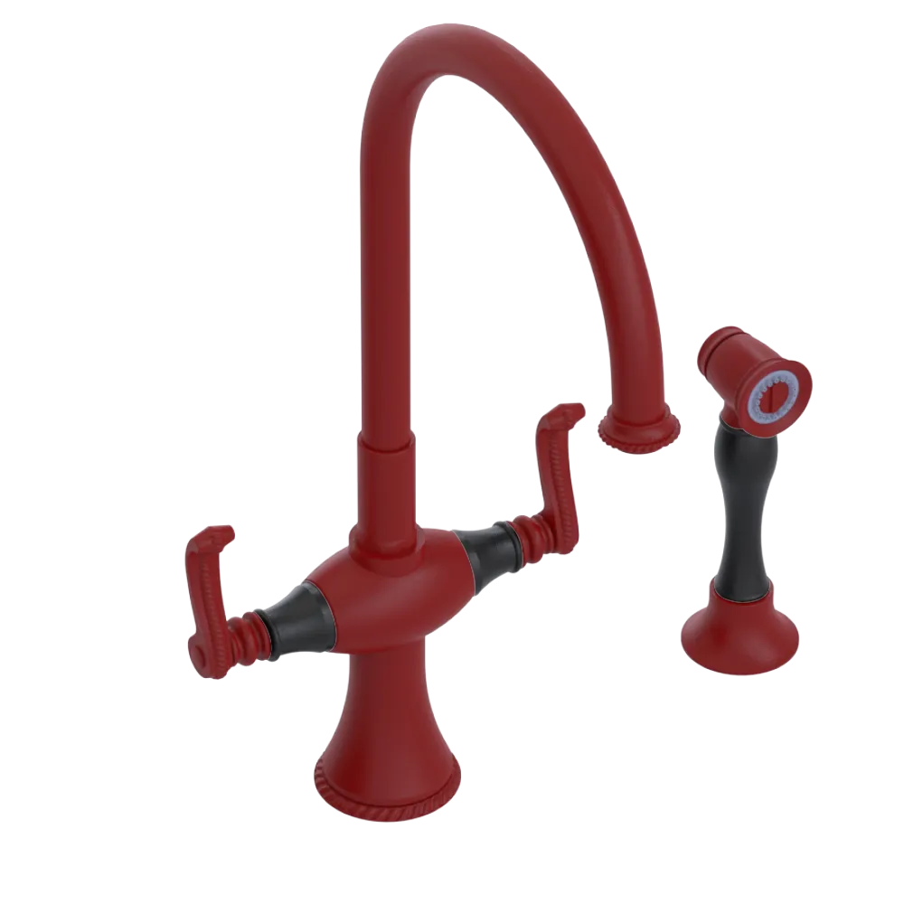 Rubinet Two Handle Single Hole Kitchen Set with Hand Spray Maroon