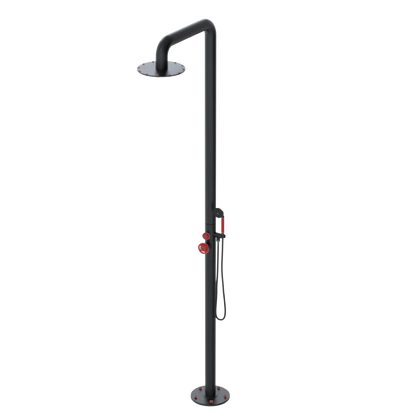 Rubinet Pressure Balance Outdoor Shower with Hand Held Shower & 10" Shower Head - 304 Stainless Steel Matt Black