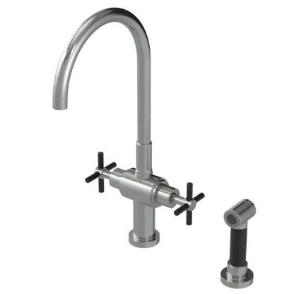 Rubinet Two Handle Single Hole Kitchen Set with LaSalle Spout with Hand Spray Satin Nickel