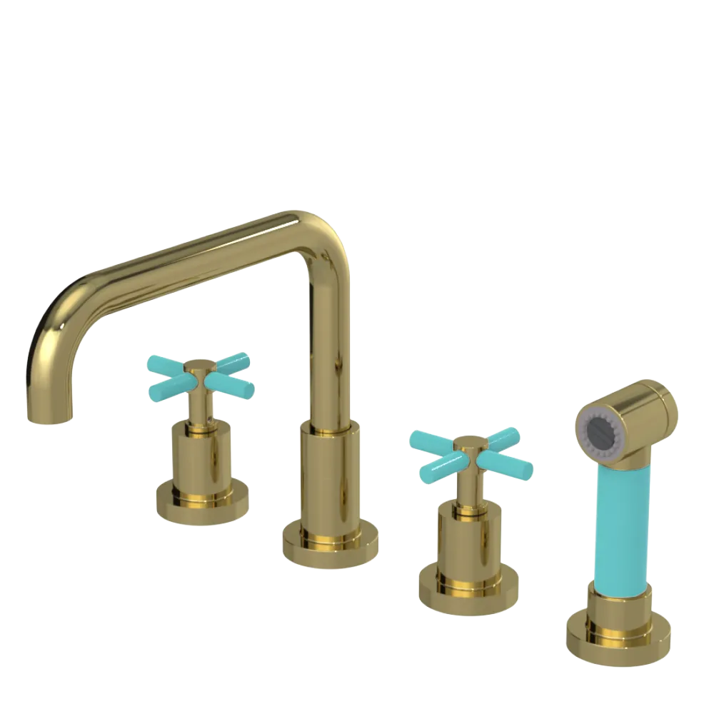 Rubinet Widespread Kitchen Set with Hand Spray Natural Brass